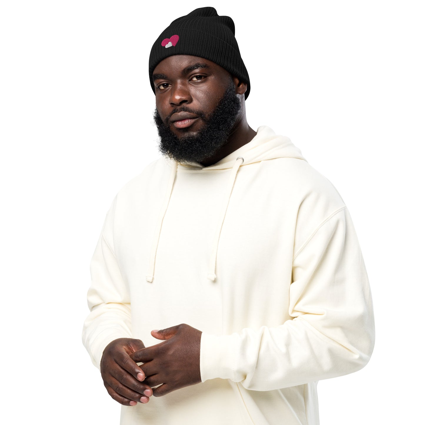ORGANIC RIBBED DOUBLE HEART BEANIE