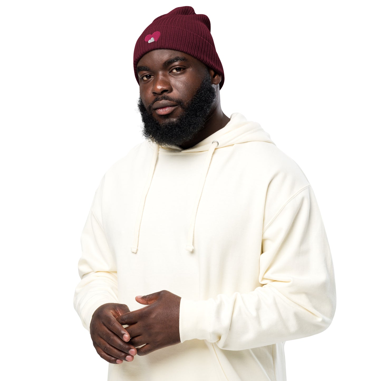 ORGANIC RIBBED DOUBLE HEART BEANIE