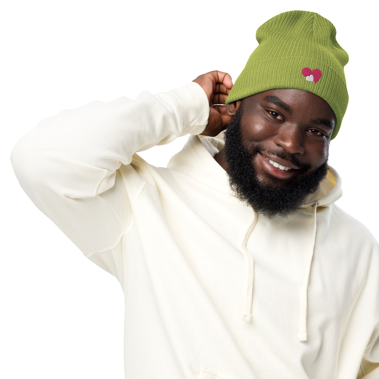 ORGANIC RIBBED DOUBLE HEART BEANIE
