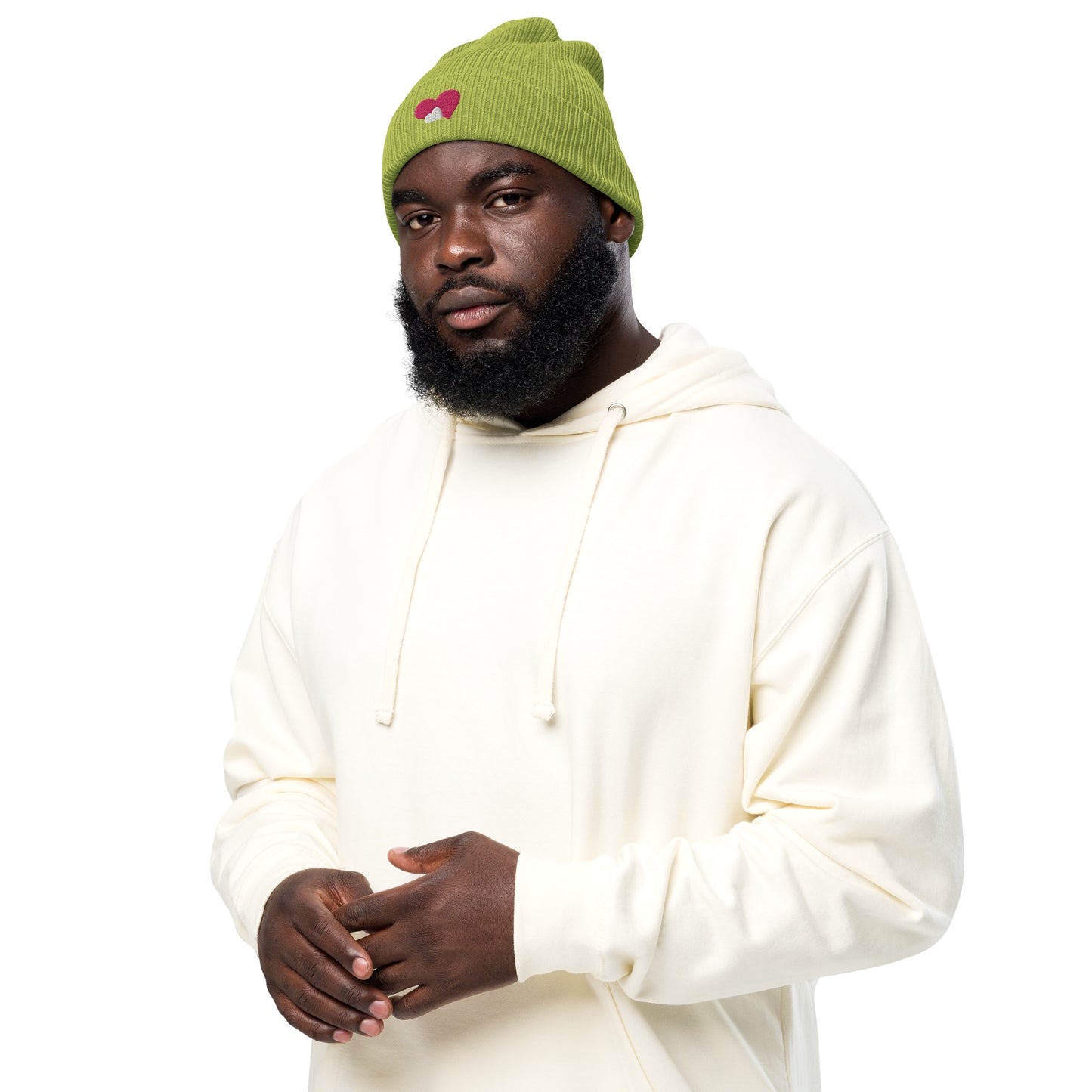 ORGANIC RIBBED DOUBLE HEART BEANIE