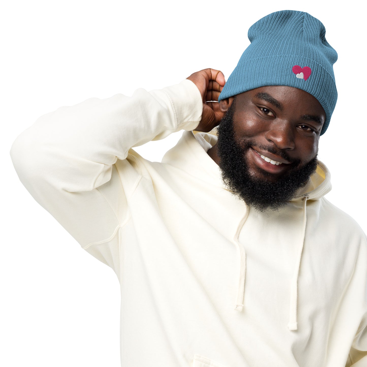 ORGANIC RIBBED DOUBLE HEART BEANIE