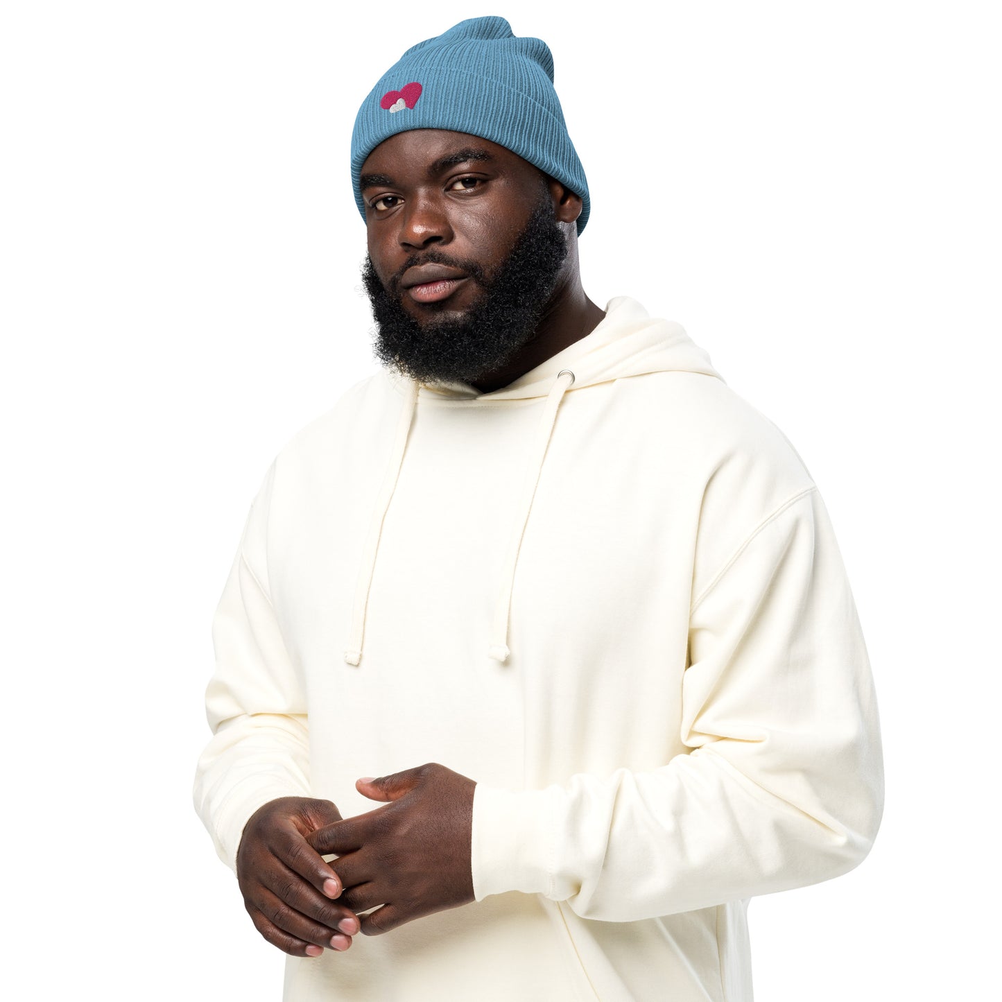 ORGANIC RIBBED DOUBLE HEART BEANIE
