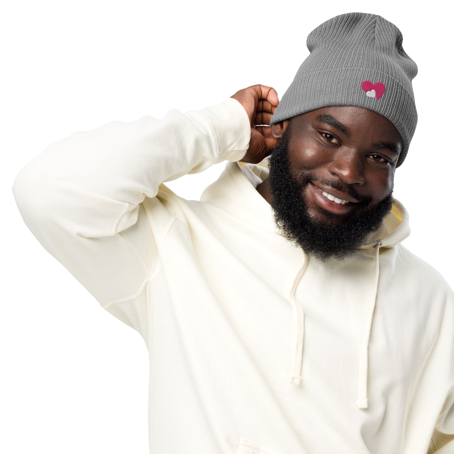 ORGANIC RIBBED DOUBLE HEART BEANIE
