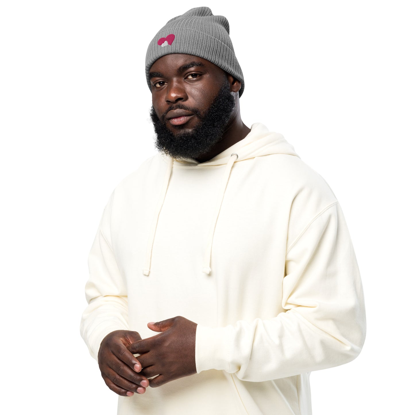 ORGANIC RIBBED DOUBLE HEART BEANIE