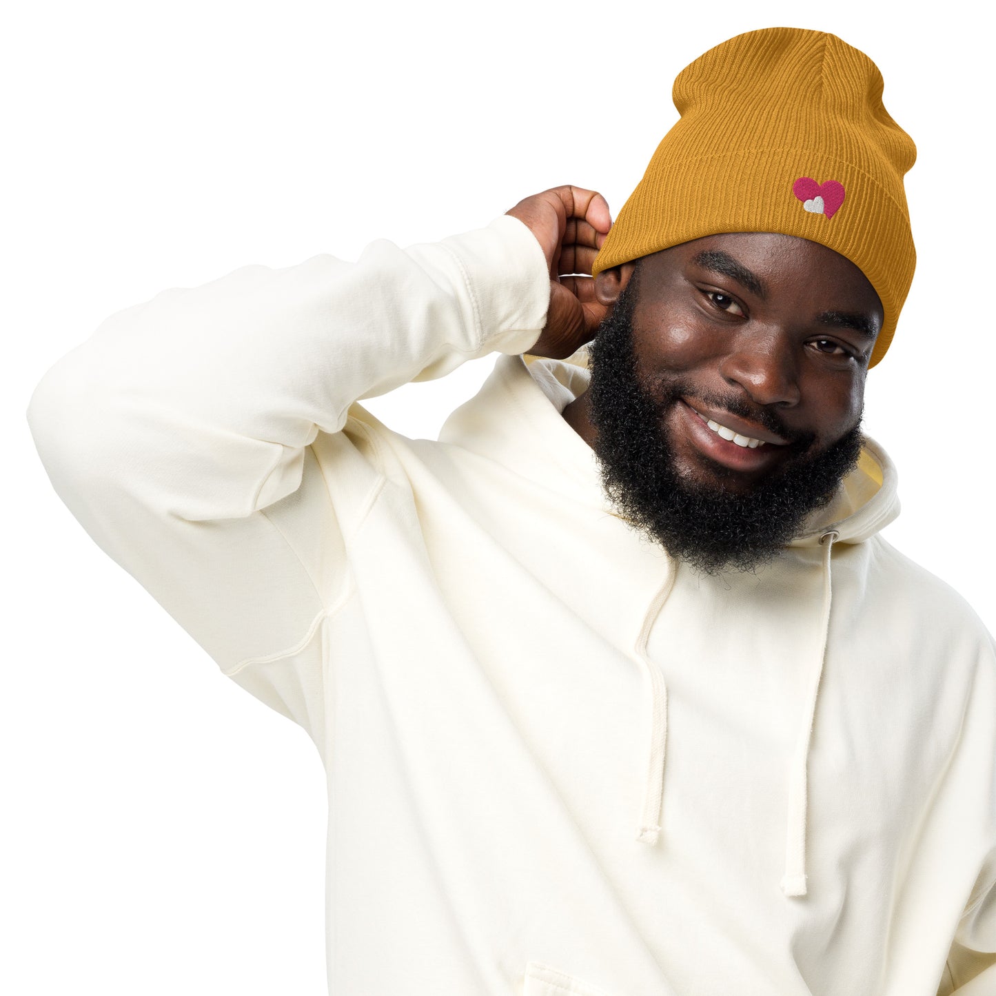 ORGANIC RIBBED DOUBLE HEART BEANIE