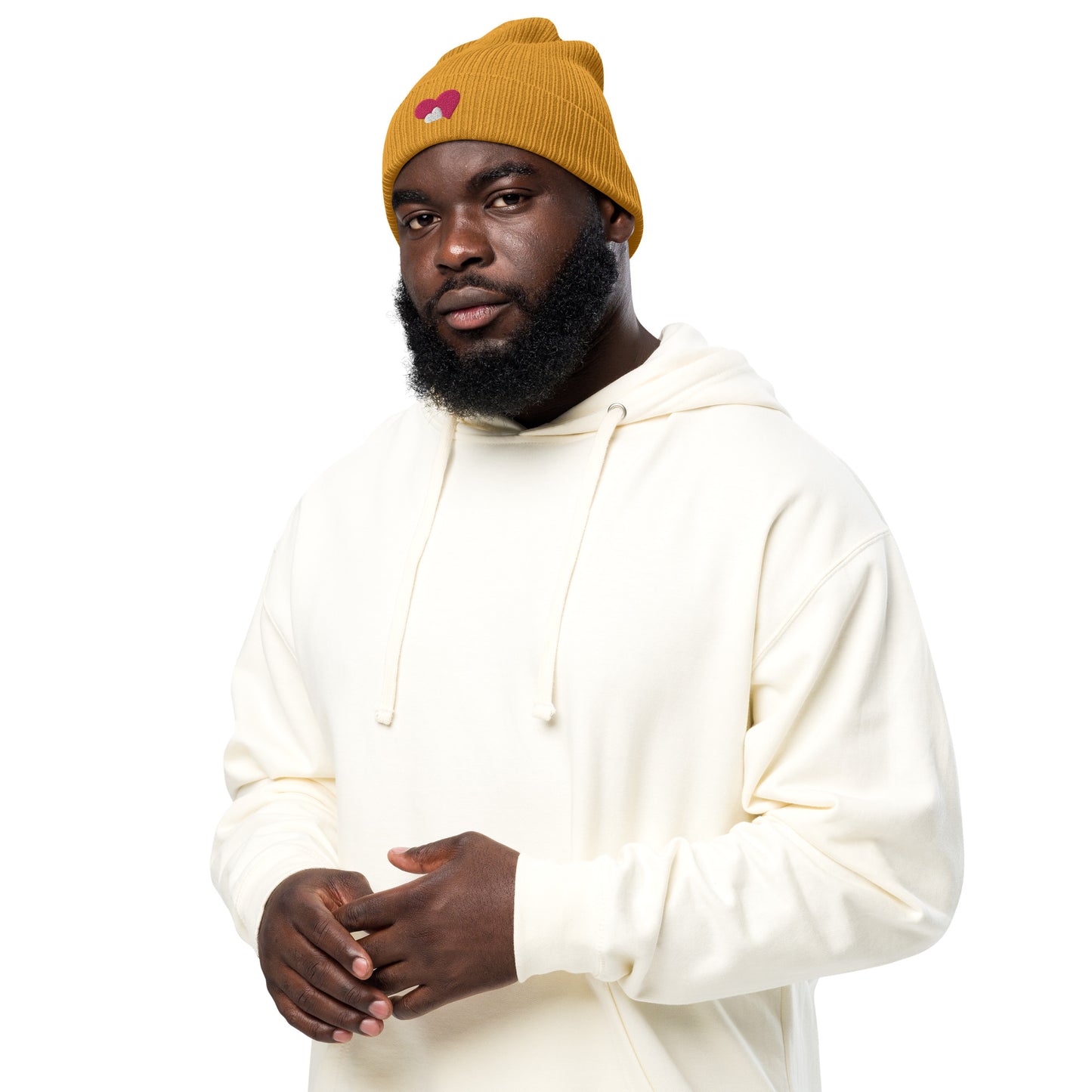 ORGANIC RIBBED DOUBLE HEART BEANIE