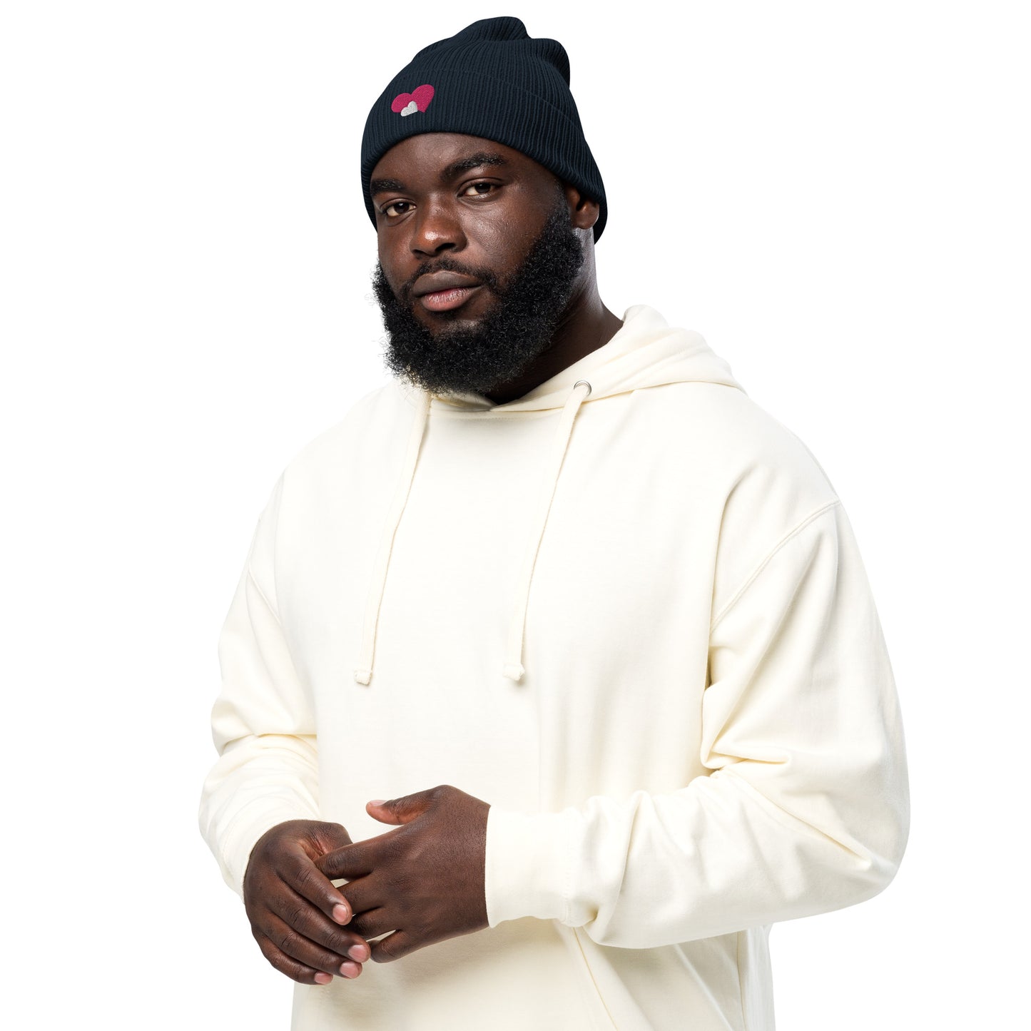 ORGANIC RIBBED DOUBLE HEART BEANIE
